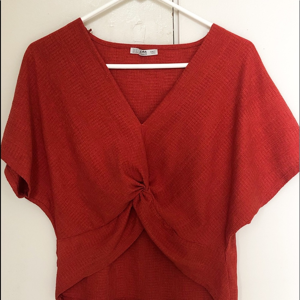 Zara orange front tie crop top